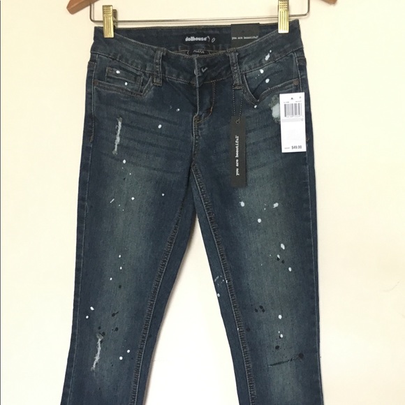 Dollhouse Juniors Tina Wash Paint Splatter Jeans - Picture 3 of 8